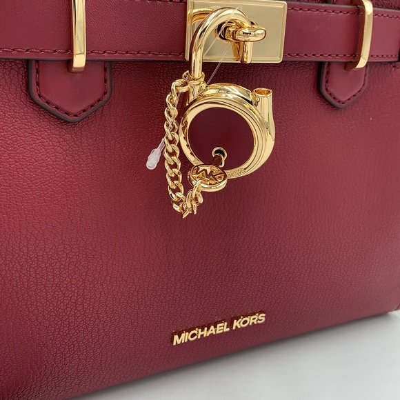 Michael Kors Hamilton Small Satchel Shoulder Crossbody Bag DARK CHERRY COLOR - Picture 8 of 16